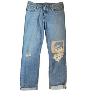 Levi's 501 Women's Light Wash Denim Ripped and Patched Jeans